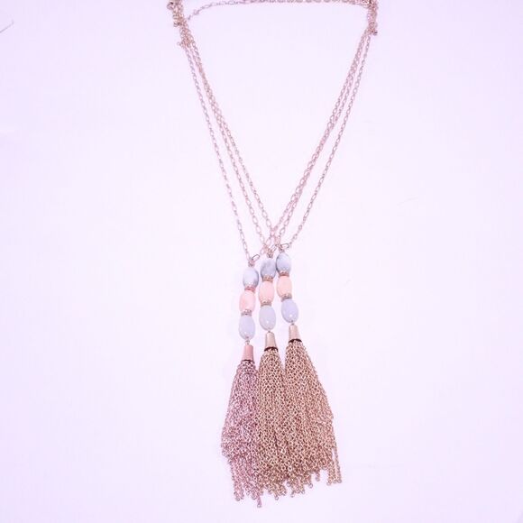Anthropologie Women's Pastel Cotton Candy Gemstone Tassel long Necklace NWOT 78 - Picture 4 of 8